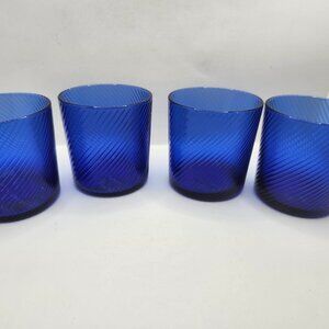 Set of 4 Vintage Aida RAW Unique Swirl Low Water Glasses in Cobalt Blue